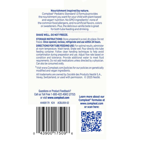 Compleat® Pediatric Standard 1.0 Calorie Vanilla Liquid Tube Feed Formula - Plant-Based Nutritional Support for Children 1-13 Years - Image 4