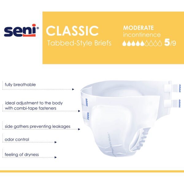 Seni Classic Medium Adult Incontinence Briefs – Moderate Absorbency, Breathable, Unisex - Image 5