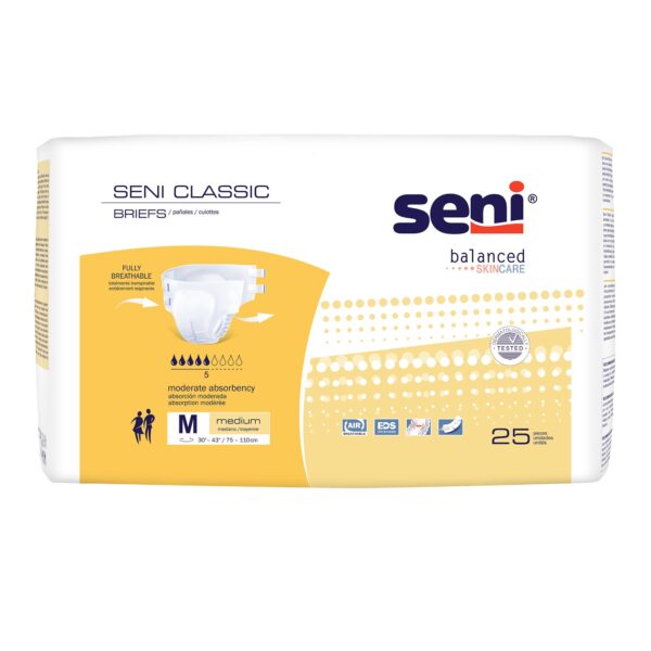 Seni Classic Medium Adult Incontinence Briefs – Moderate Absorbency, Breathable, Unisex - Image 2