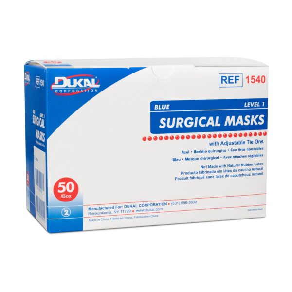 Dukal® Surgical Mask with Tie Closure - 3-Layer Pleated Blue Adult Masks (50 Masks per Box, 6 Boxes per Case) - Image 2