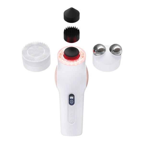 TheraFace PRO Rose Gold and White Handheld Face Massager and Cleanser with LED Therapy Attachments - Image 2