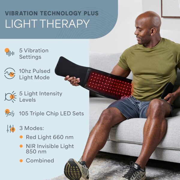 AllevaRed Pro Light Therapy Belt with Near-Infrared and Vibration – Black, 6-7/8 x 49-5/8 Inches - Image 6