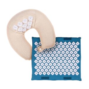 Kanjo Acupressure Travel Set with Memory Foam Neck Pillow and Foot Mat