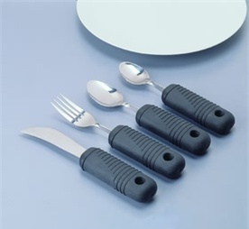Sure Grip™ Bendable Stainless Steel Tablespoon with Rubberized Handle - Black, Right/Left Hand Adjustable, Model 2970010581