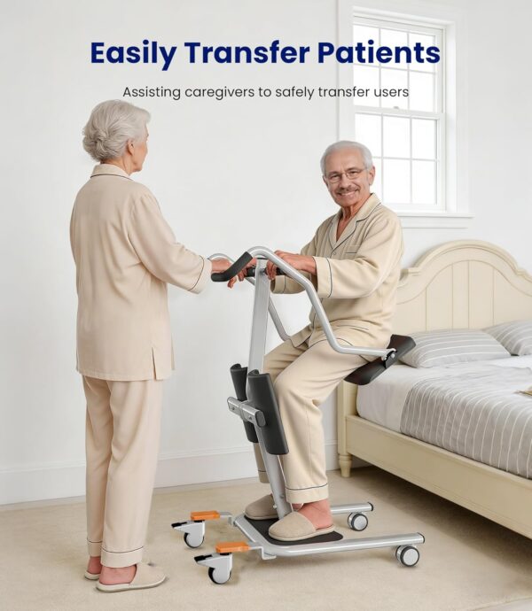 VOCIC Sit to Stand Assist Lift Model AY13 for Seniors with All-Terrain Wheels and Split Seat in White - Image 3