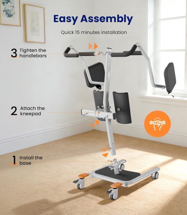 VOCIC Sit to Stand Assist Lift Model AY13 for Seniors with All-Terrain Wheels and Split Seat in White - Image 7