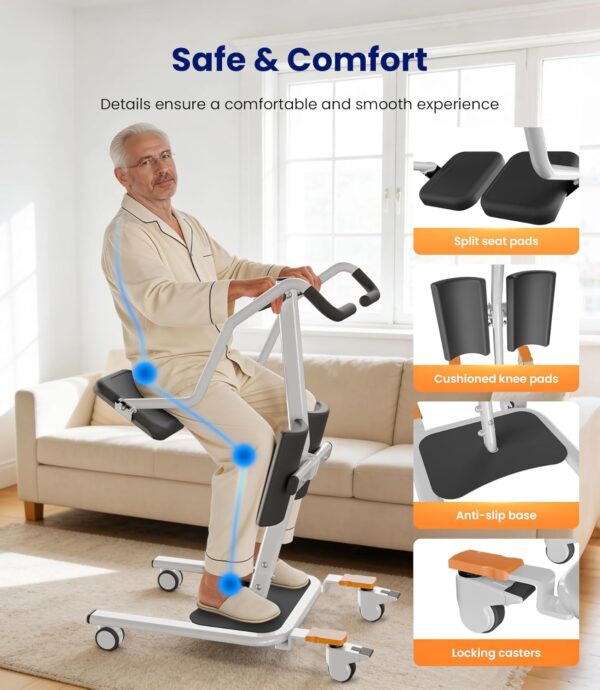 VOCIC Sit to Stand Assist Lift Model AY13 for Seniors with All-Terrain Wheels and Split Seat in White - Image 6