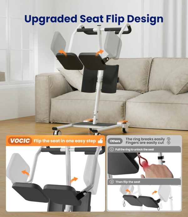 VOCIC Sit to Stand Assist Lift Model AY13 for Seniors with All-Terrain Wheels and Split Seat in White - Image 4