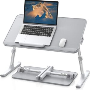 SAIJI Leather Lap Desk for Laptop and Reading - Adjustable, Portable, Gray, Medium