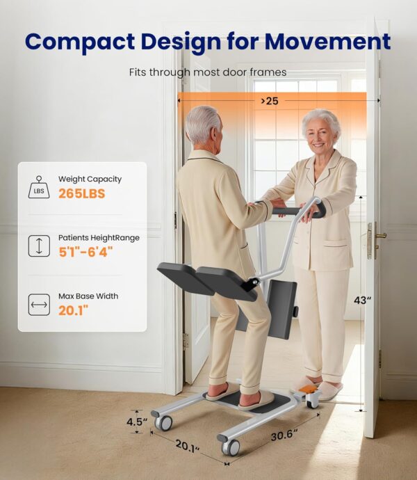 VOCIC Sit to Stand Assist Lift Model AY13 for Seniors with All-Terrain Wheels and Split Seat in White - Image 2