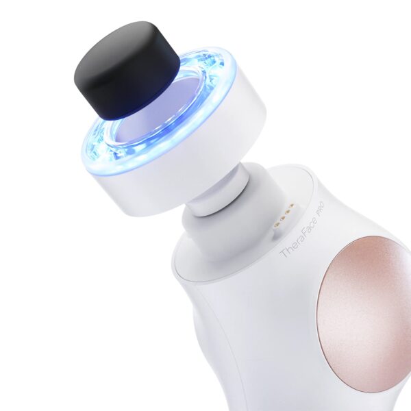 TheraFace PRO Rose Gold and White Handheld Face Massager and Cleanser with LED Therapy Attachments - Image 3