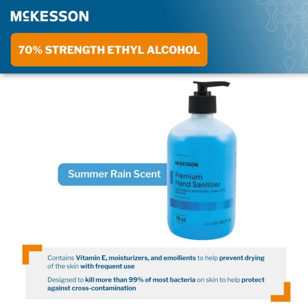 McKesson Premium Hand Sanitizer Gel with 70% Ethyl Alcohol, 18 oz Pump Bottle (Case of 12) - Summer Rain Scent - Image 3