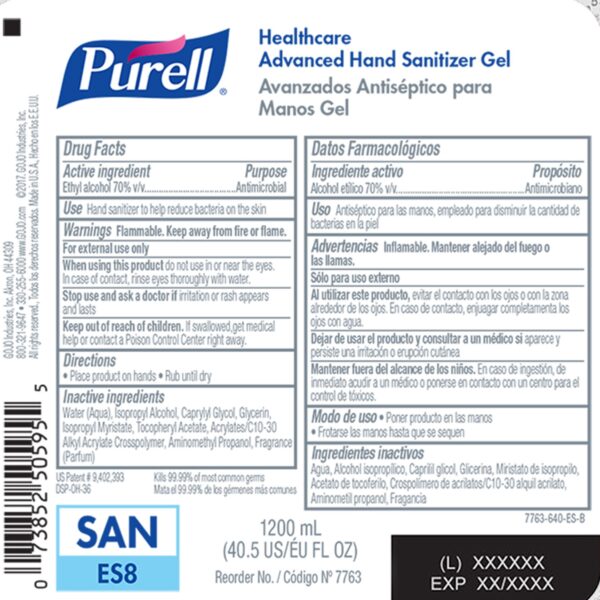 Purell® Healthcare Advanced Hand Sanitizer Gel Refill - 1,200 mL for ES8 Dispenser - Image 3