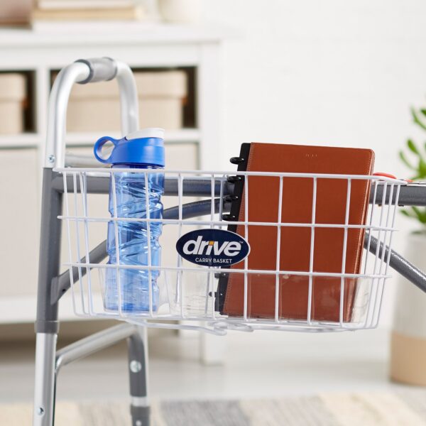 drive™ Walker Basket with Plastic Insert and Cup Holder - Aluminum Frame for 1-inch Cross Brace Walkers - Image 4