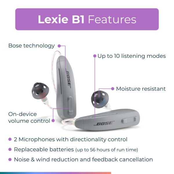 Lexie B1 Powered by Bose OTC Hearing Aid - Light Gray, One Size Fits Most - Image 4