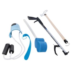 AliMed® Economy Hip and Knee Self-Help Aids Kit - 26 Inch Reacher, Sock Aid, Shoehorn, Dressing Stick, Bath Sponge