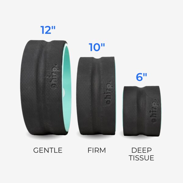 Chirp Yoga Massage Wheel Set with Foam Padding - Black and Mint, 4, 6, and 10 Inch Diameter - Image 3