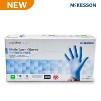 McKesson Confiderm® 2.8C Nitrile Exam Gloves, Medium, Ocean Blue - Powder-Free, Textured Fingertips, Beaded Cuff
